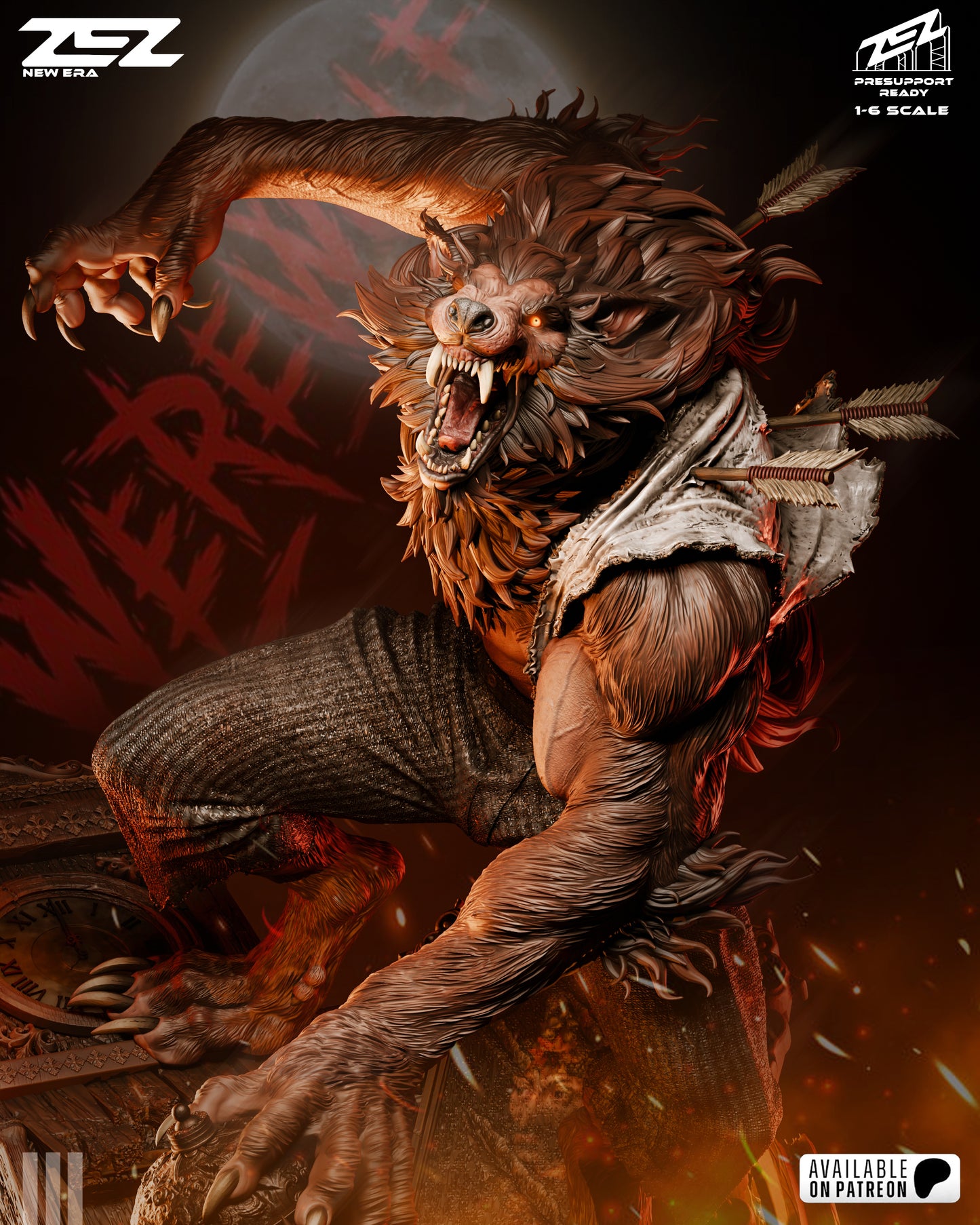 Moon Werewolf Beast Figure – Collectible Horror Statue – Fanart