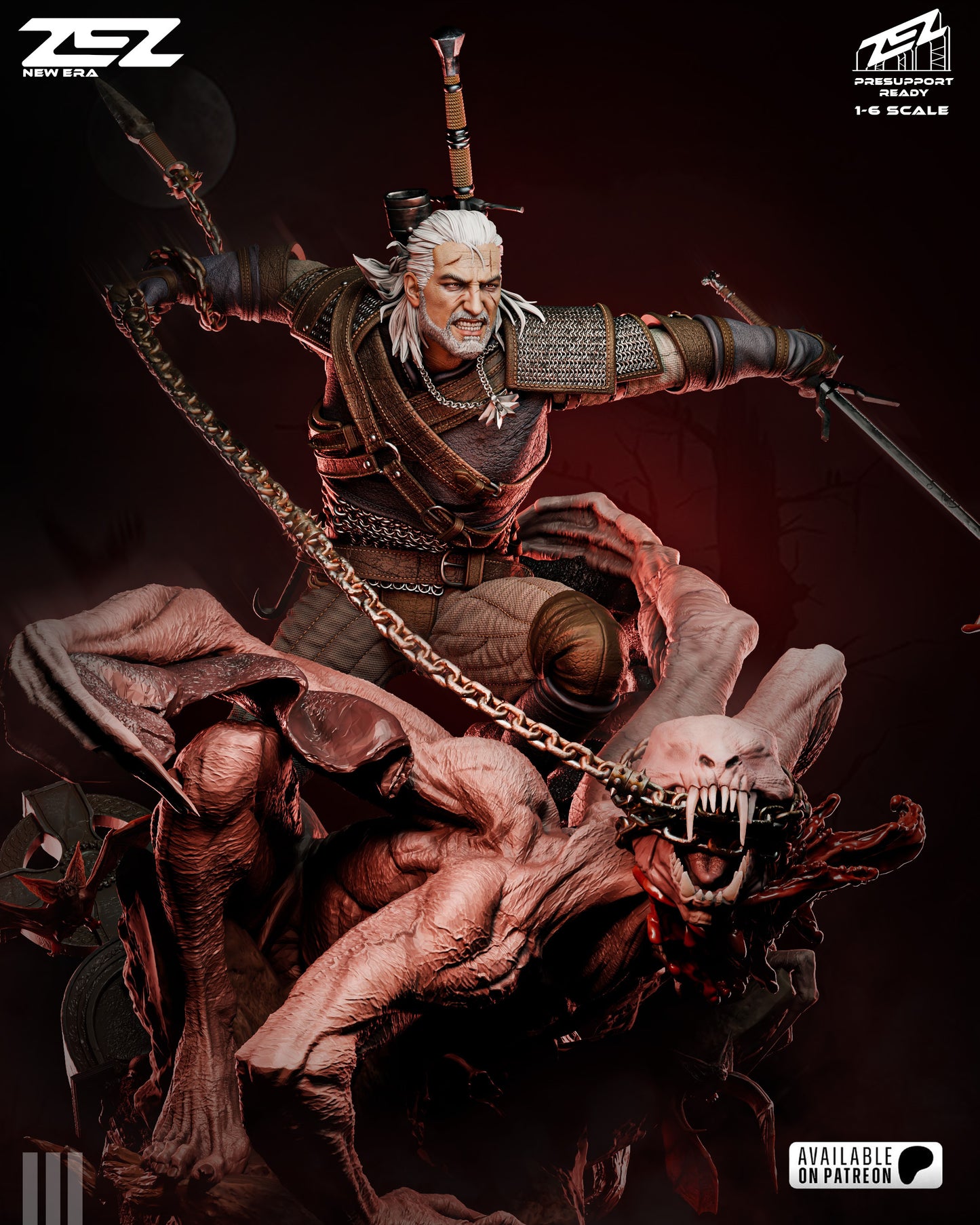 White Haired Monster Hunter Figure – Collectible Fantasy Statue – Fanart