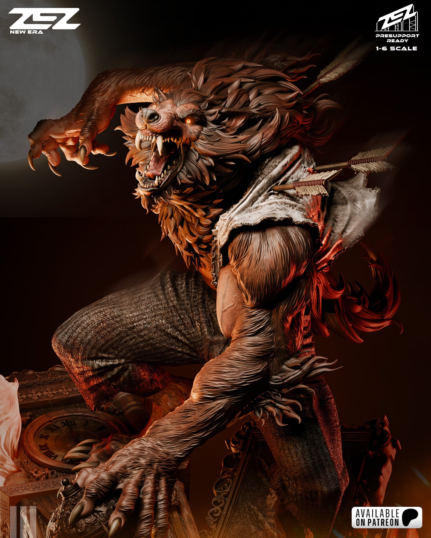 Moon Werewolf Beast Figure – Collectible Horror Statue – Fanart