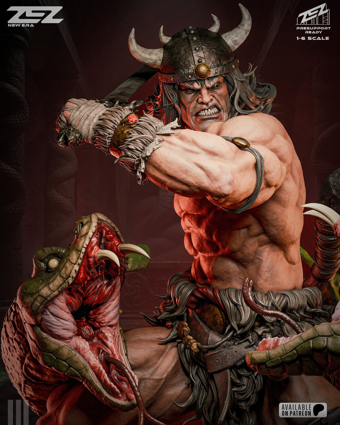 Barbarian Warrior King Figure – Collectible Fantasy Statue – Fanart