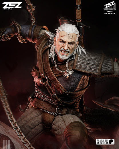 White Haired Monster Hunter Figure – Collectible Fantasy Statue – Fanart