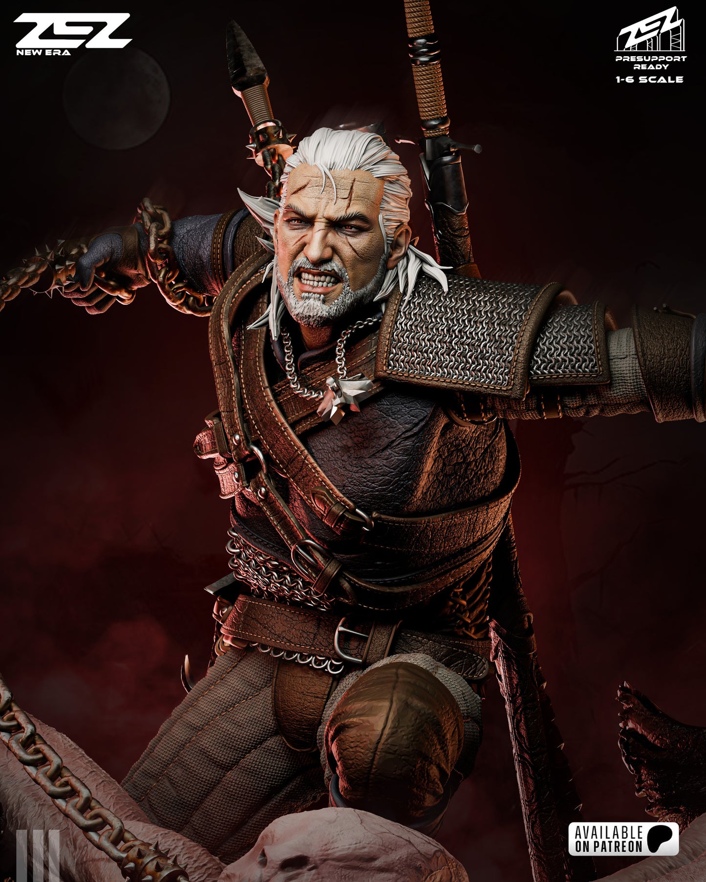 White Haired Monster Hunter Figure – Collectible Fantasy Statue – Fanart