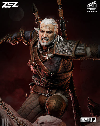 White Haired Monster Hunter Figure – Collectible Fantasy Statue – Fanart