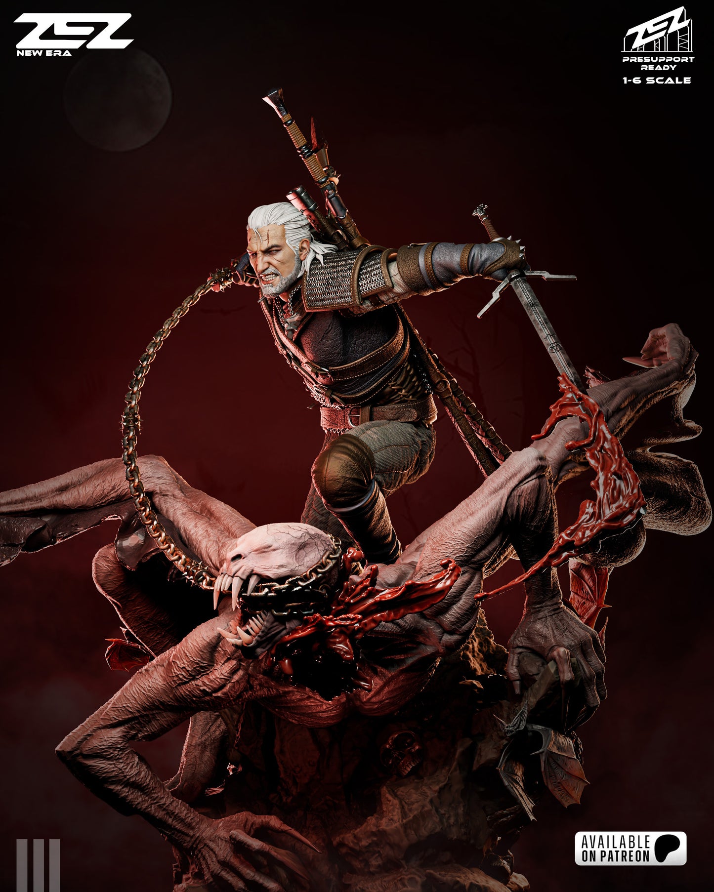 White Haired Monster Hunter Figure – Collectible Fantasy Statue – Fanart