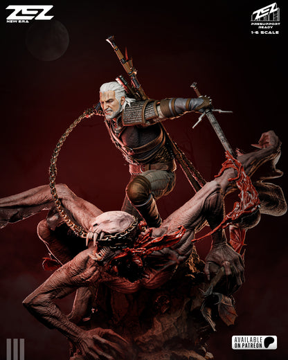 White Haired Monster Hunter Figure – Collectible Fantasy Statue – Fanart