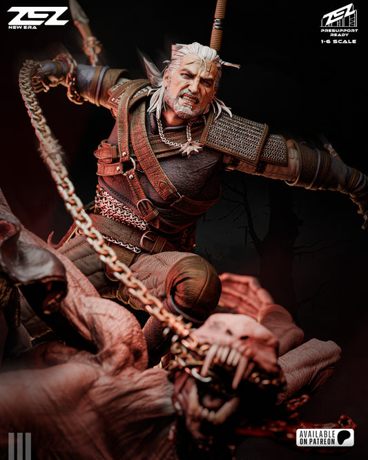 White Haired Monster Hunter Figure – Collectible Fantasy Statue – Fanart