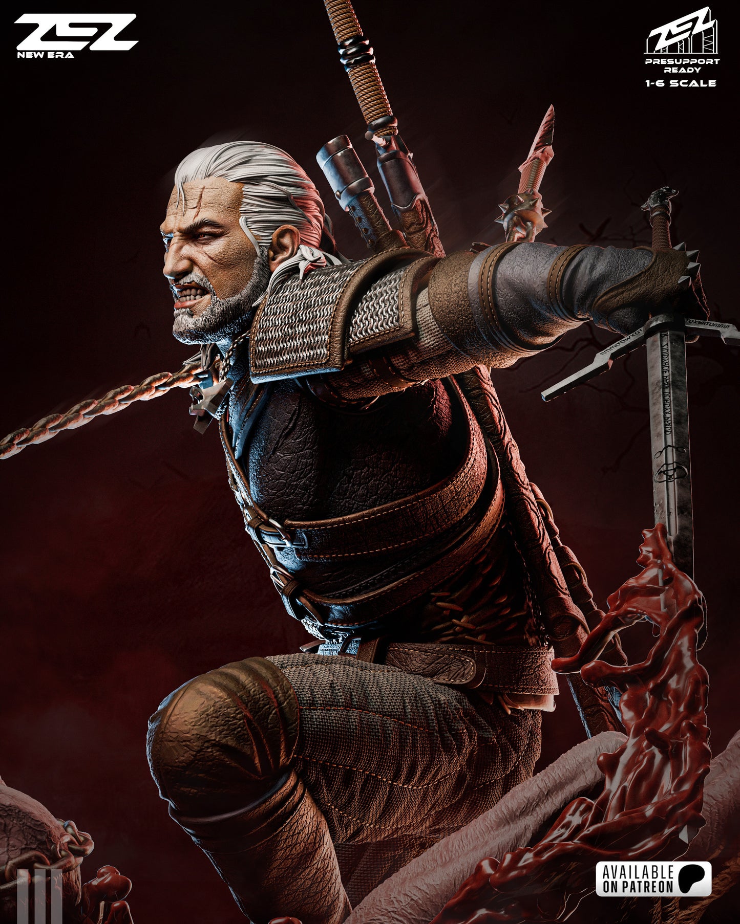 White Haired Monster Hunter Figure – Collectible Fantasy Statue – Fanart