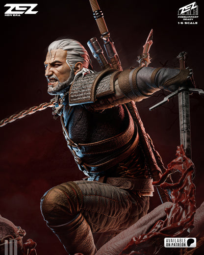 White Haired Monster Hunter Figure – Collectible Fantasy Statue – Fanart