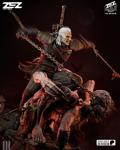 White Haired Monster Hunter Figure – Collectible Fantasy Statue – Fanart