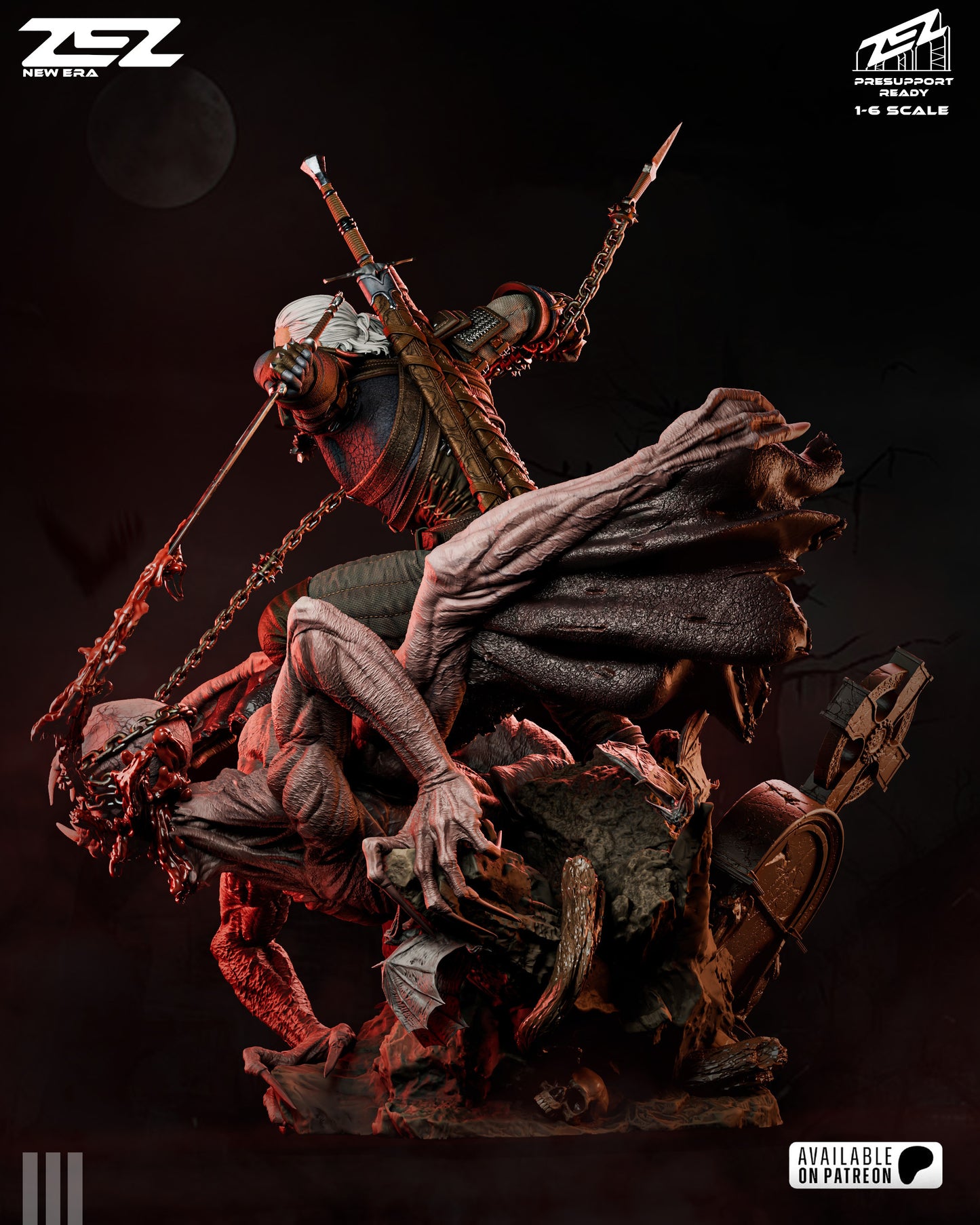 White Haired Monster Hunter Figure – Collectible Fantasy Statue – Fanart