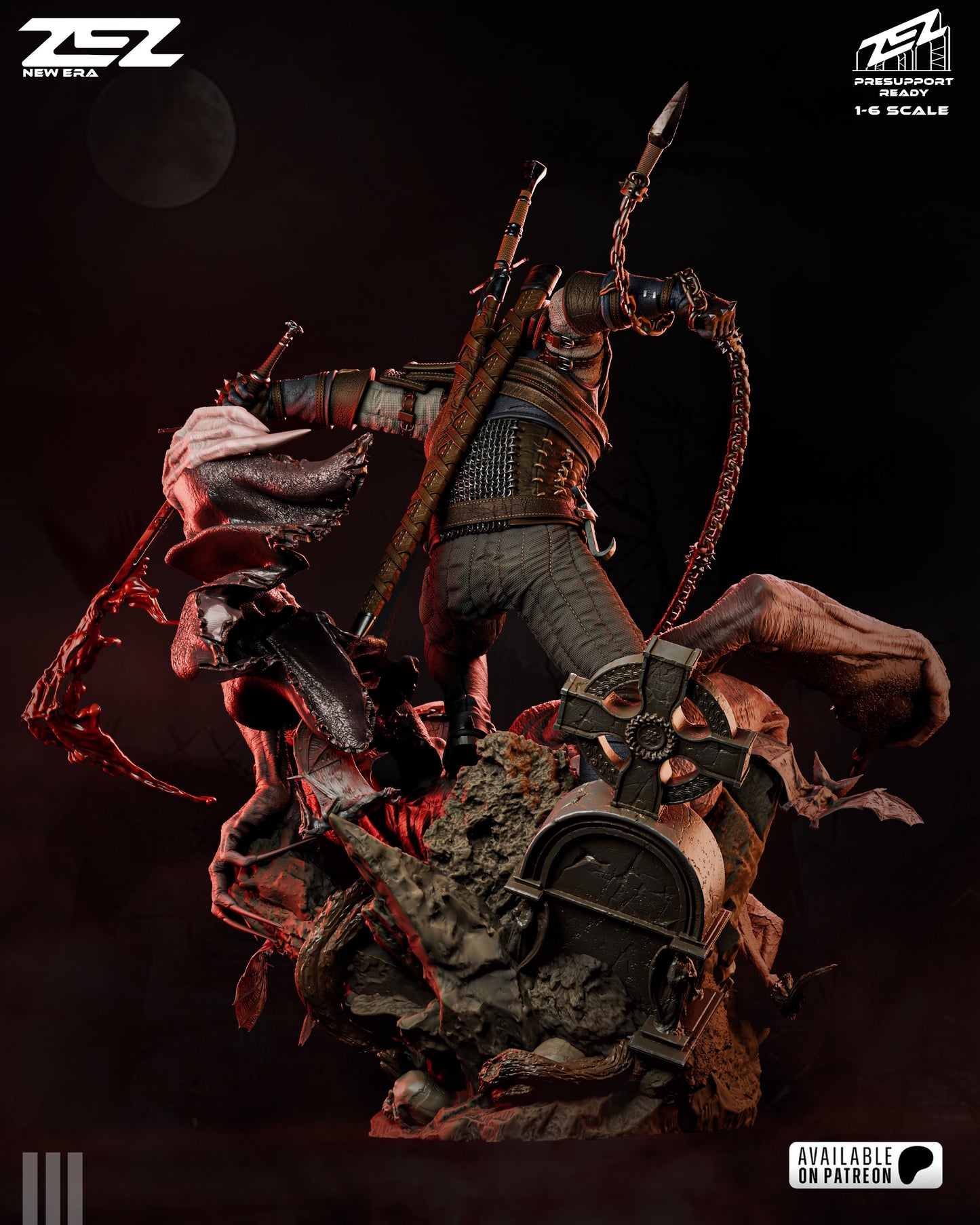 White Haired Monster Hunter Figure – Collectible Fantasy Statue – Fanart