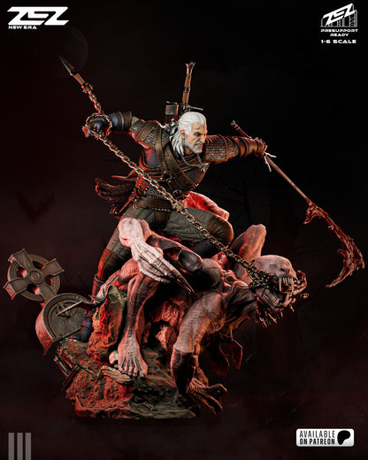 White Haired Monster Hunter Figure – Collectible Fantasy Statue – Fanart