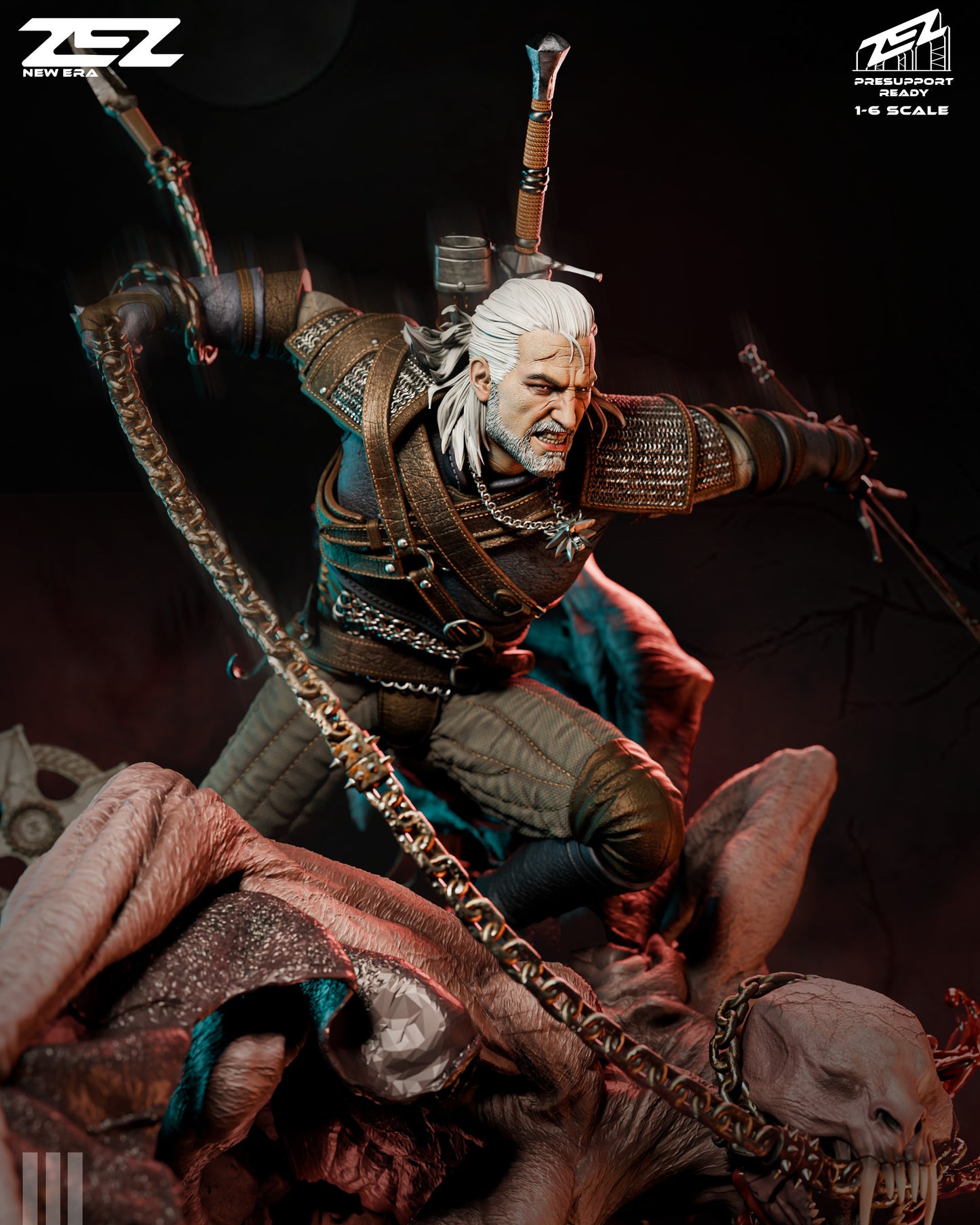 White Haired Monster Hunter Figure – Collectible Fantasy Statue – Fanart