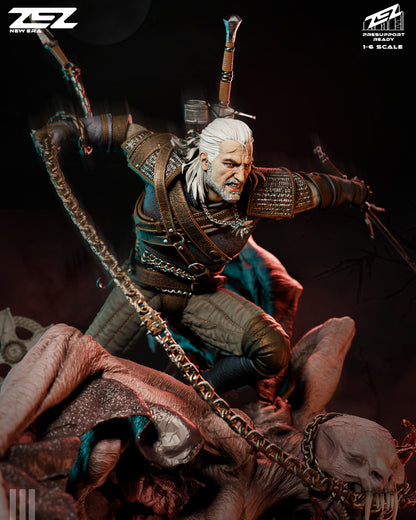 White Haired Monster Hunter Figure – Collectible Fantasy Statue – Fanart