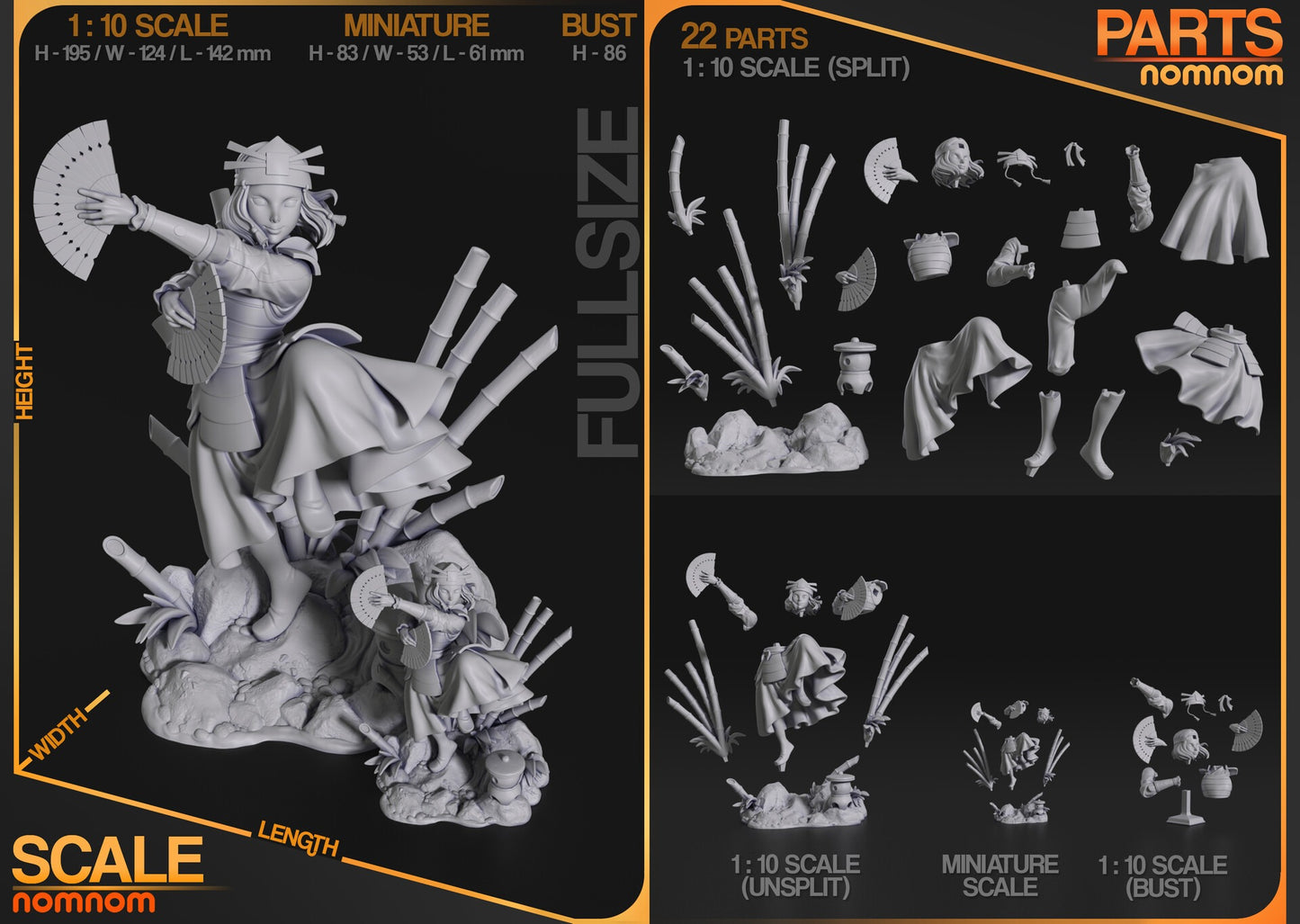 Hand Fan Warrior Figure – Collectible Fantasy Statue – Fanart