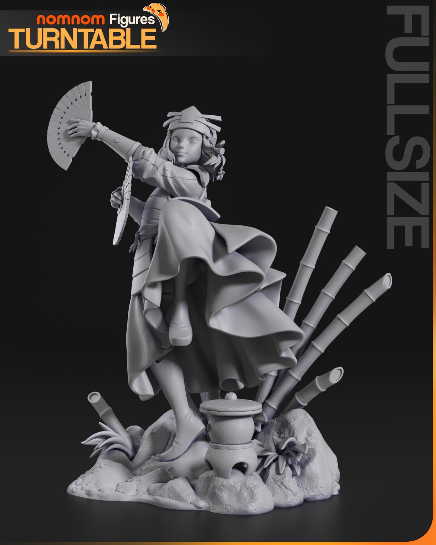 Hand Fan Warrior Figure – Collectible Fantasy Statue – Fanart